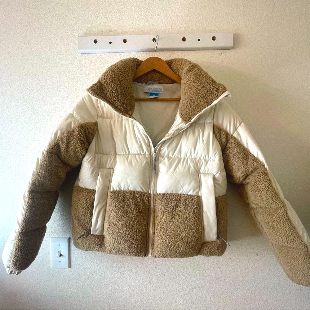 Cozy White and Tan Puffer Jacket